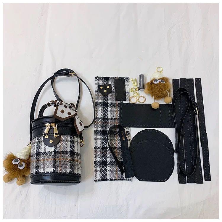 Handmade Classic Plaid Barrel Handbag