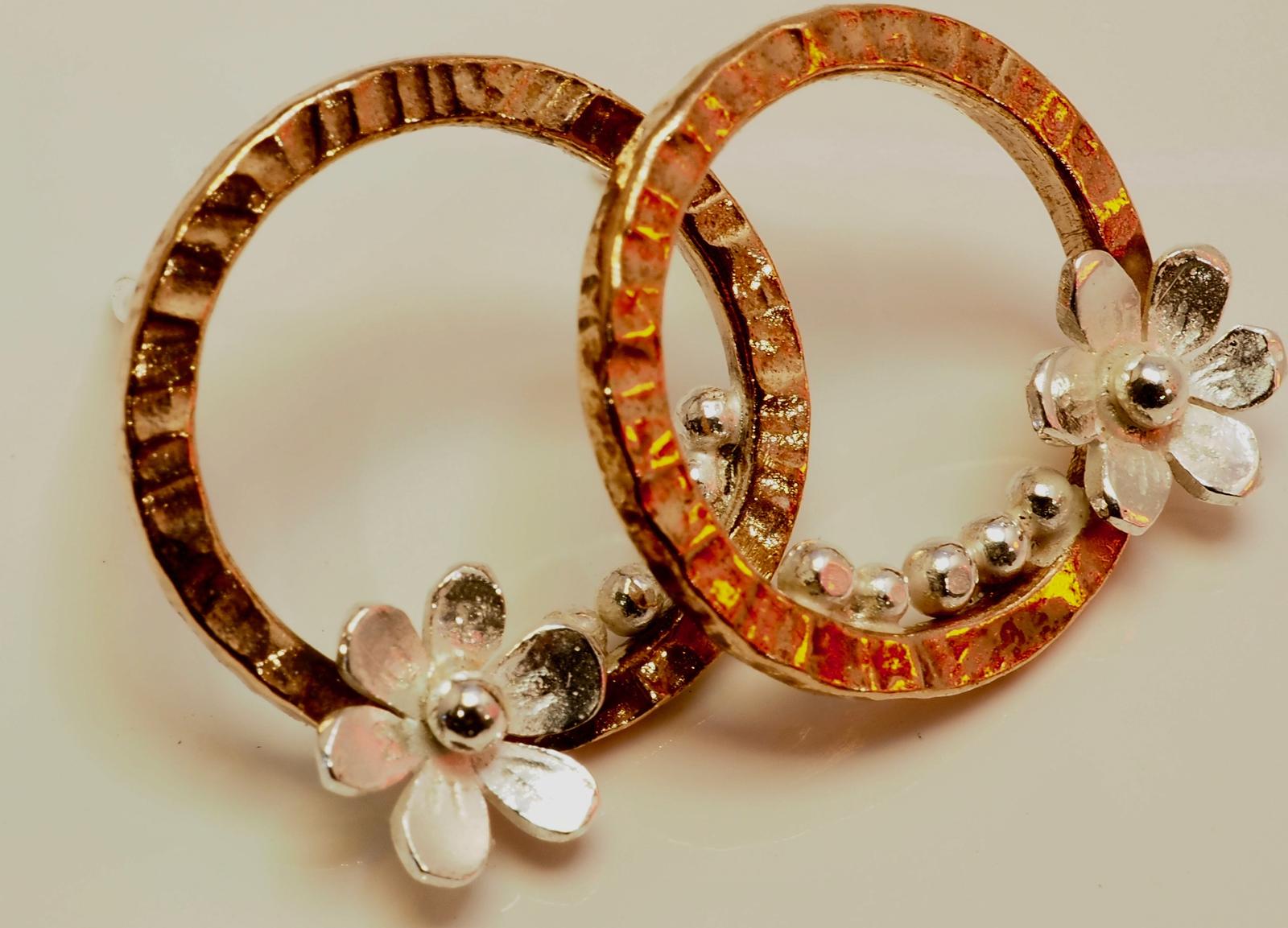 Copper flower hoops