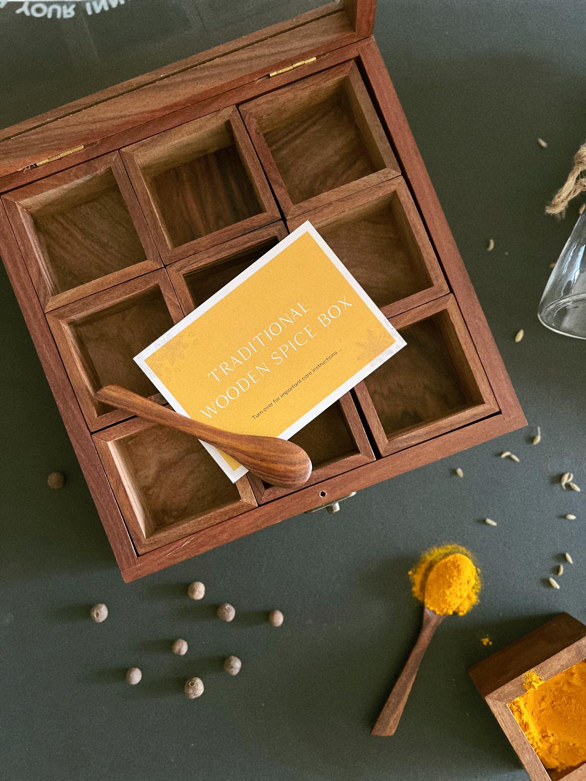 Traditional Wooden Spice Storage Box