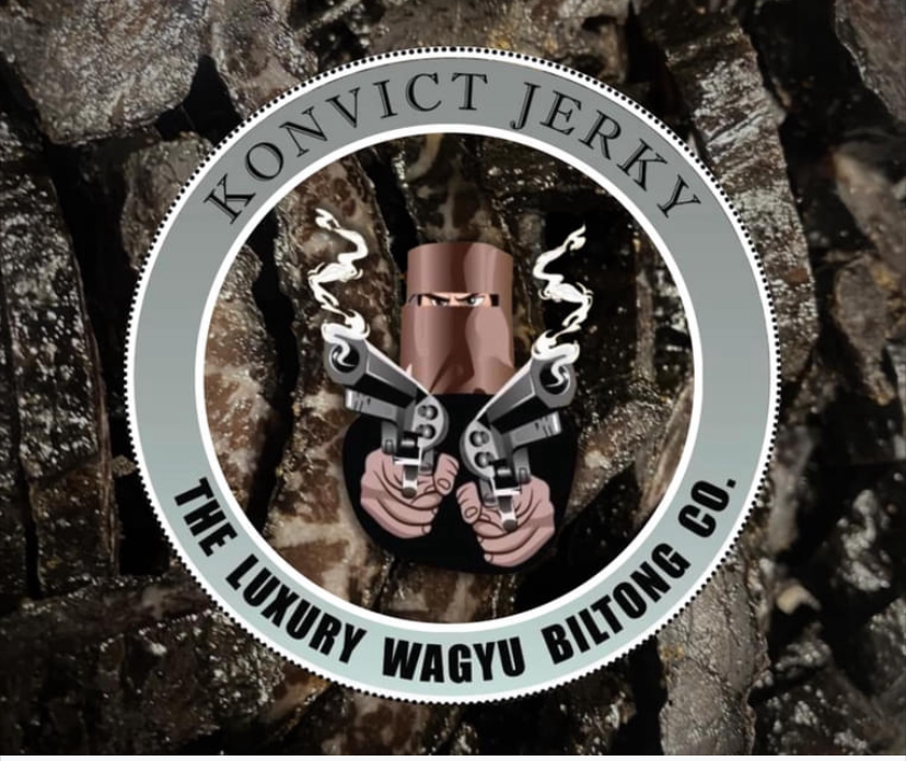 Konvict Jerky logo over Our Wagyu Biltong