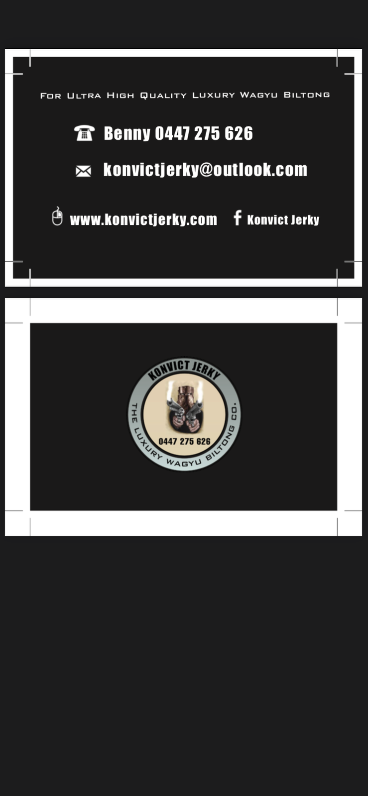 KONVICT JERKY business card both sides