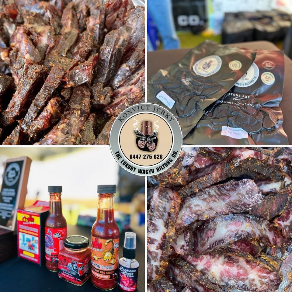 KONVICT JERKY product display collage