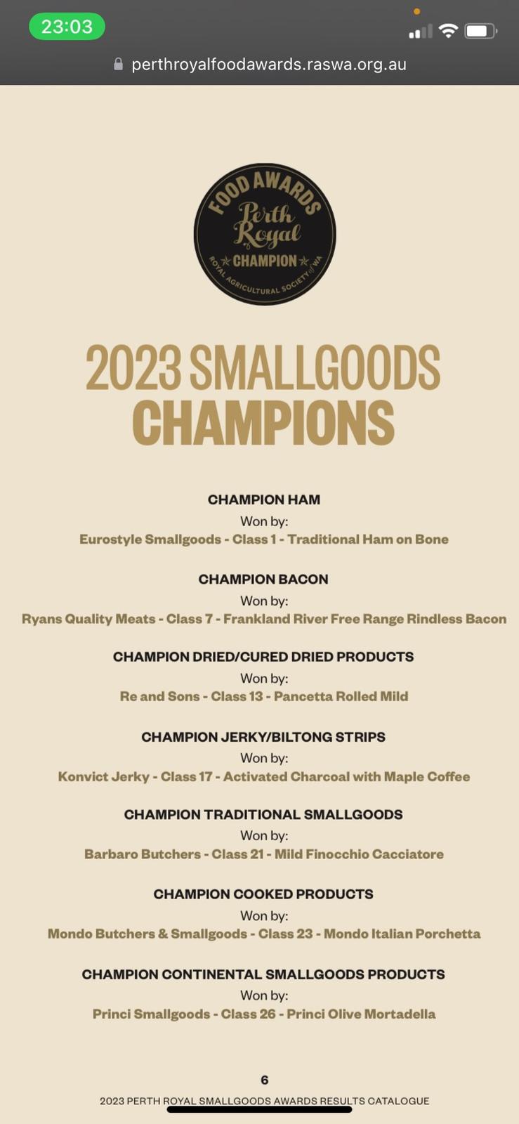 Royal food awards Champion 2023