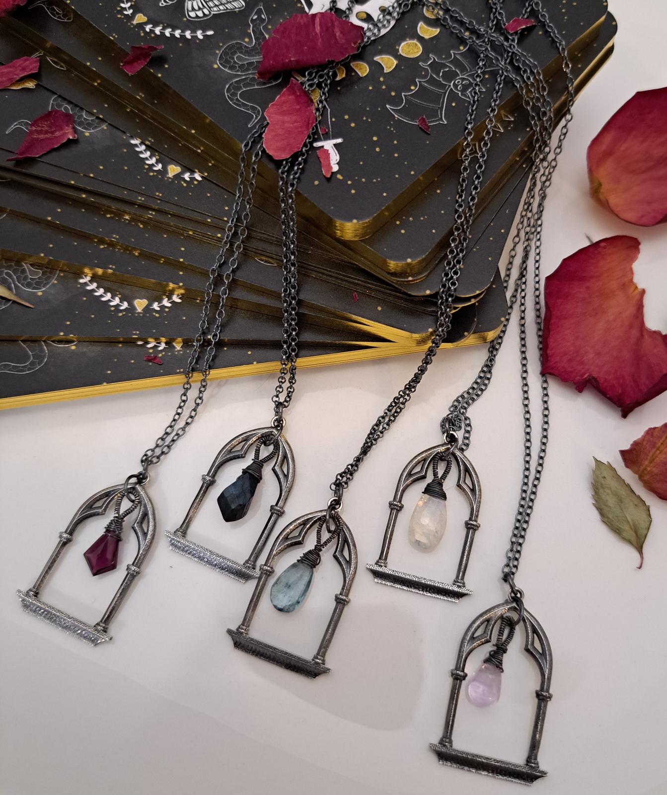 Oxidised sterling silver and various gemstone briolettes