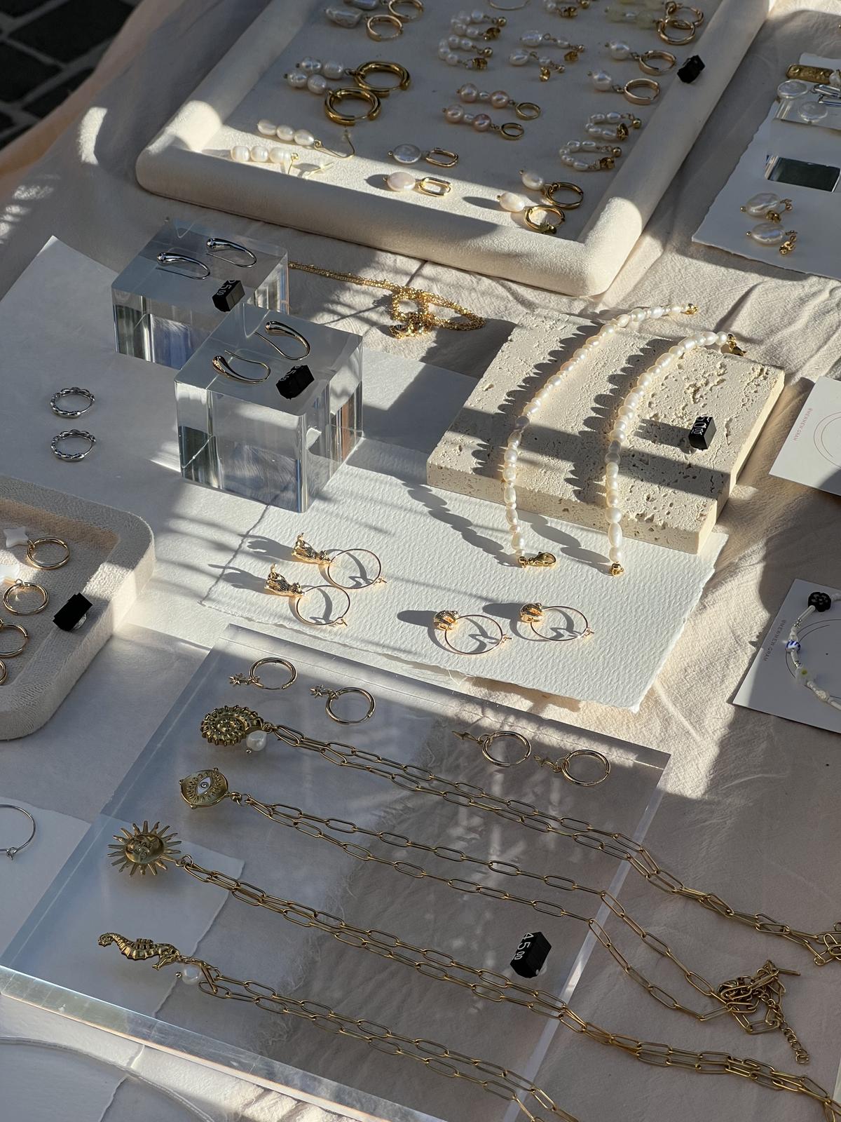 Pearls and gold jewellery display