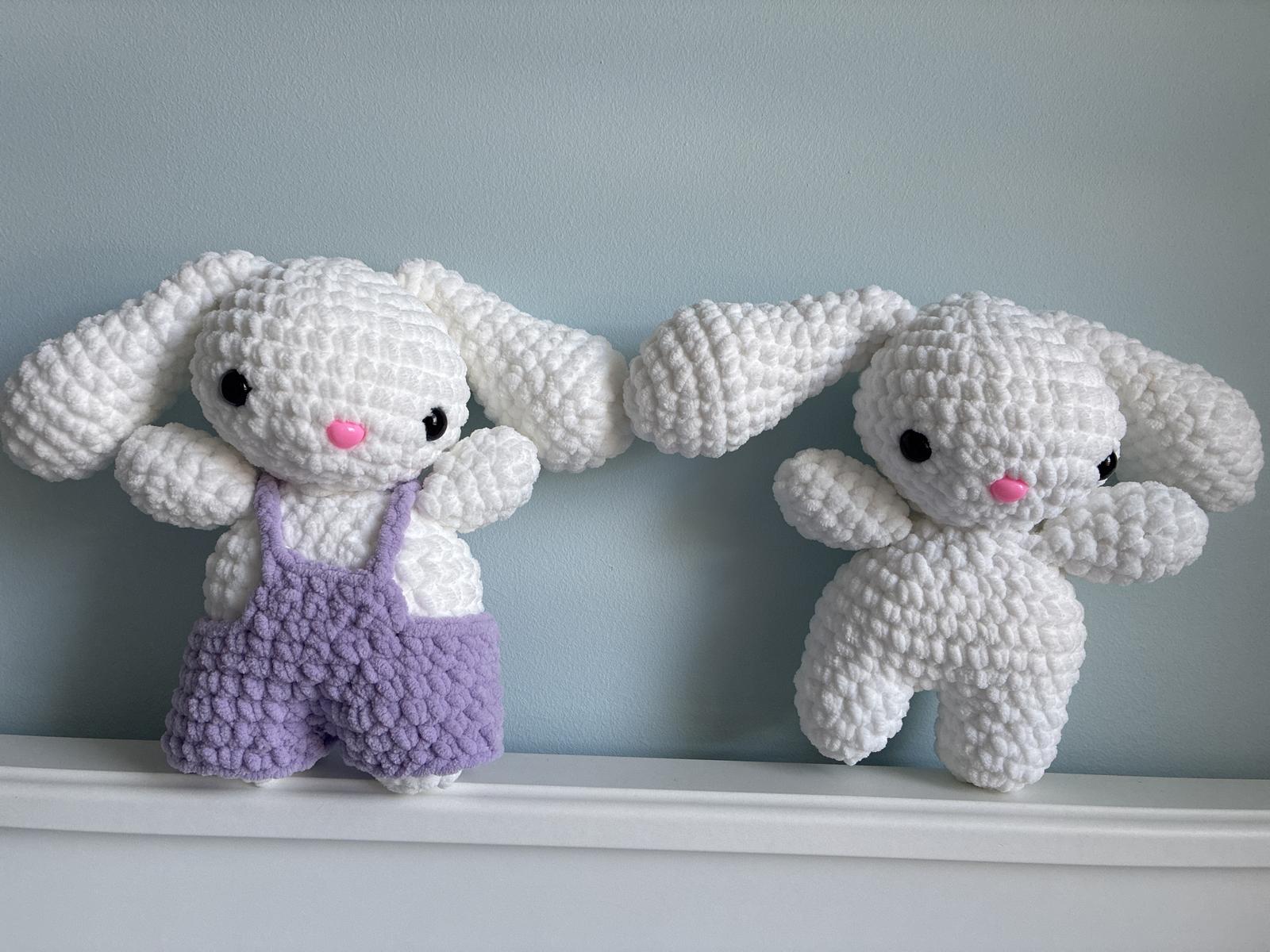 Crocheted bunnies. These plushies are very popular with kids at my other markets