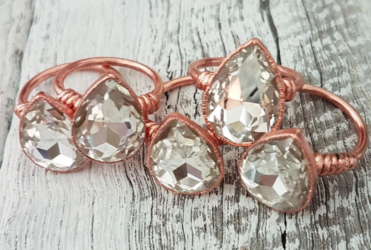 Handmade Herkimer Crystal & Copper Rings