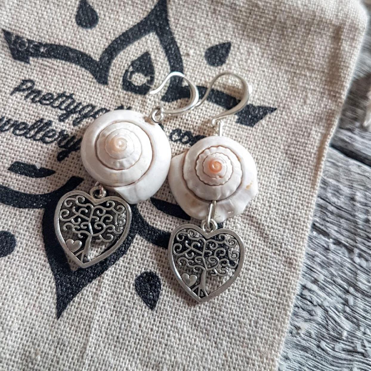 Conch Shell Brass Charm Earrings