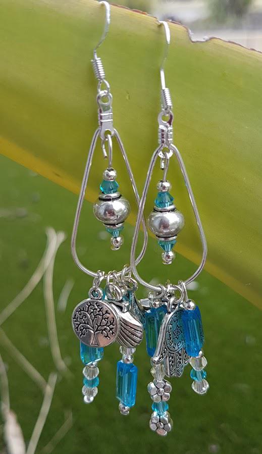 Handmade Silver & Aqua crystal Earrings