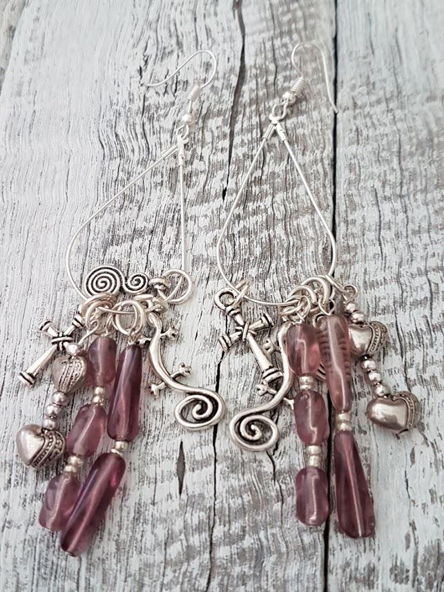 Handmade Amethysts Crystal & Silver Charm Earrings