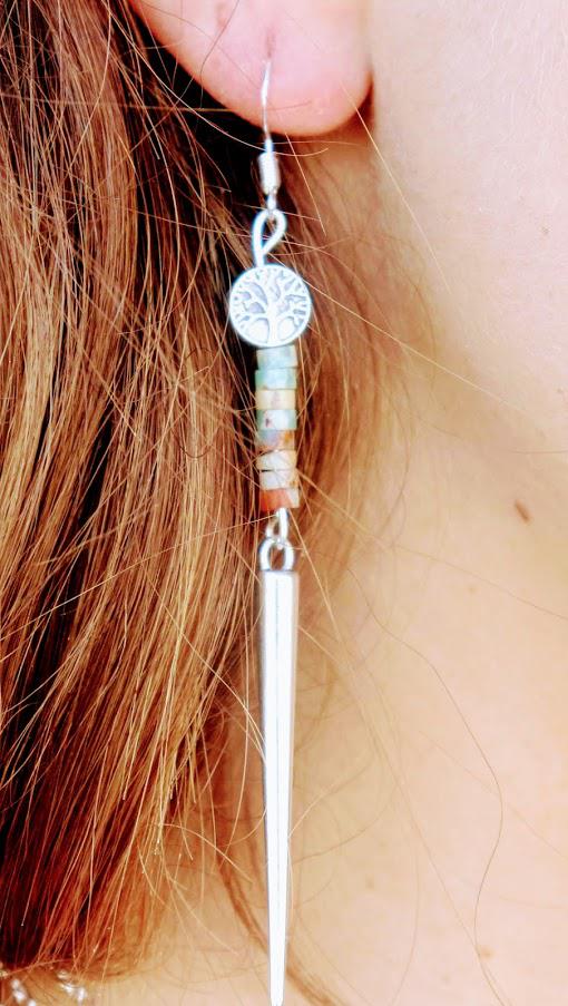 Handmade Tree of Life Agate Drop Earrings