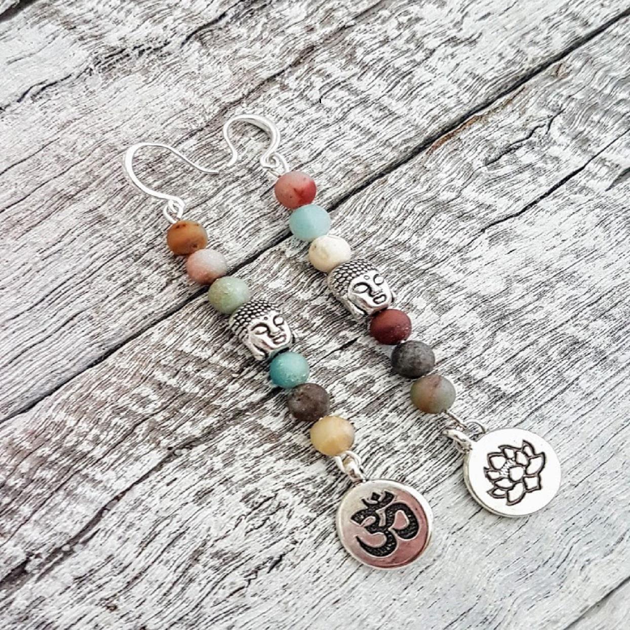 Handmade Buddha Amazonite Silver Earrings