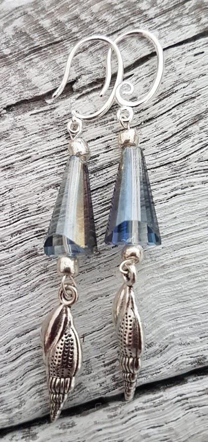 Handmade Shell & Austrian Crystal Boho Hook Earrings