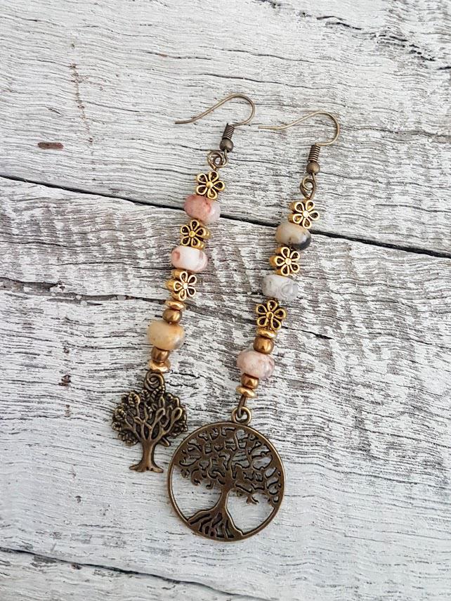 Handmade Tree of Life & Agate Earrings