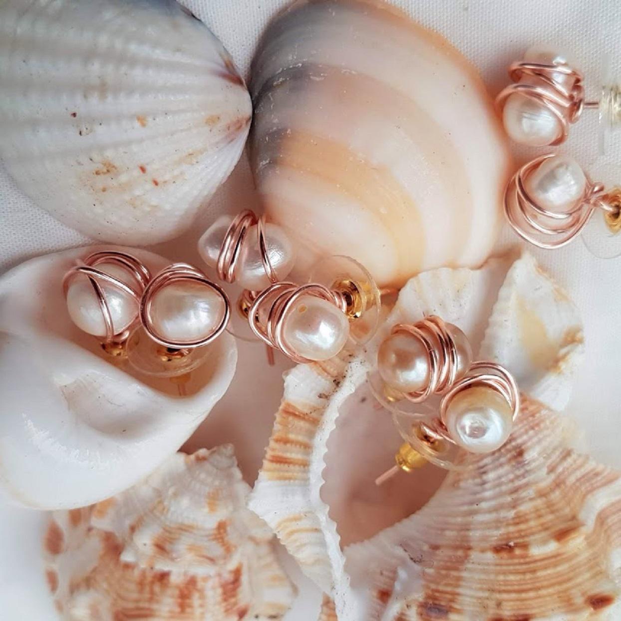 A Unique Handmade set of Rose Gold Pearl Earrings