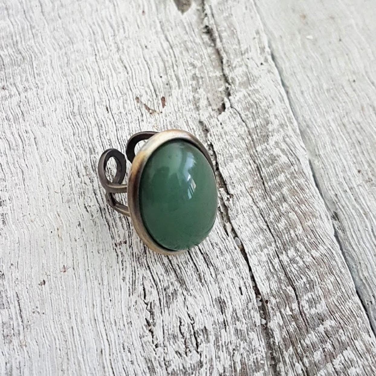 Handmade Aventurine & Brass Law of Attraction Ring