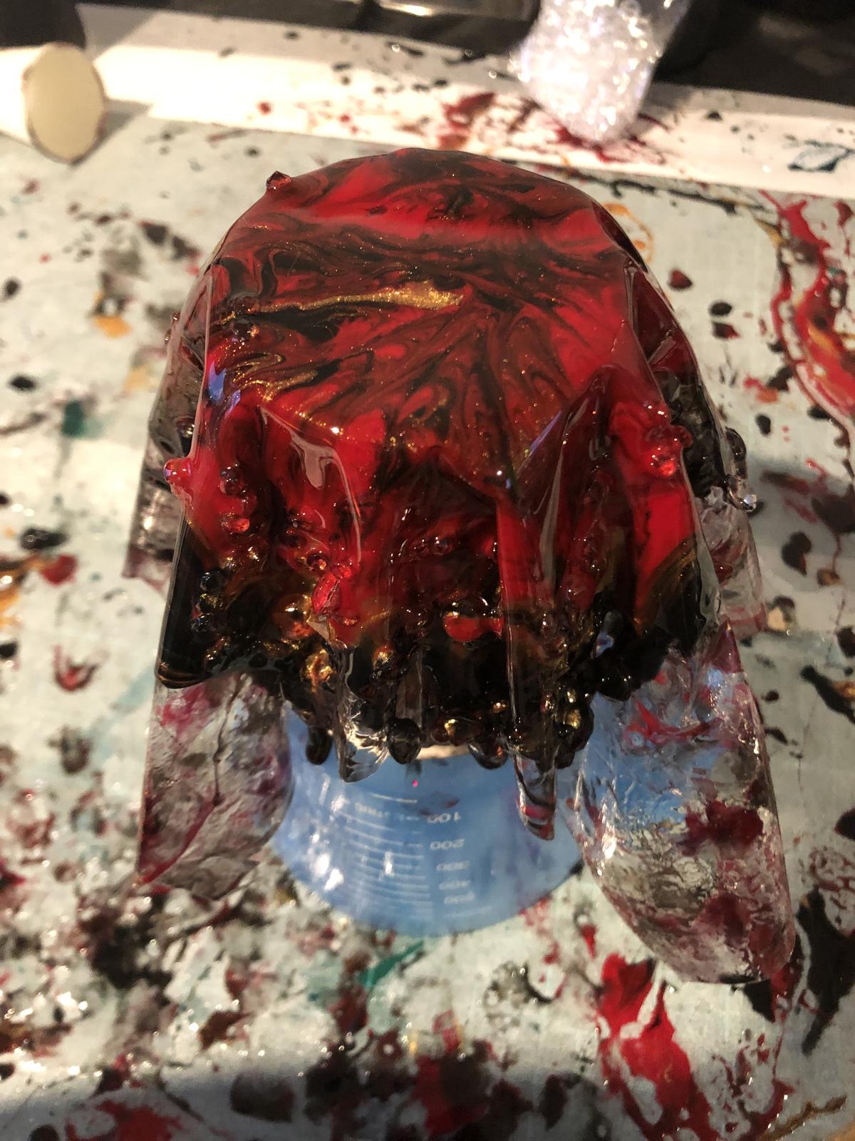 a free form resin dish in the process of being completed