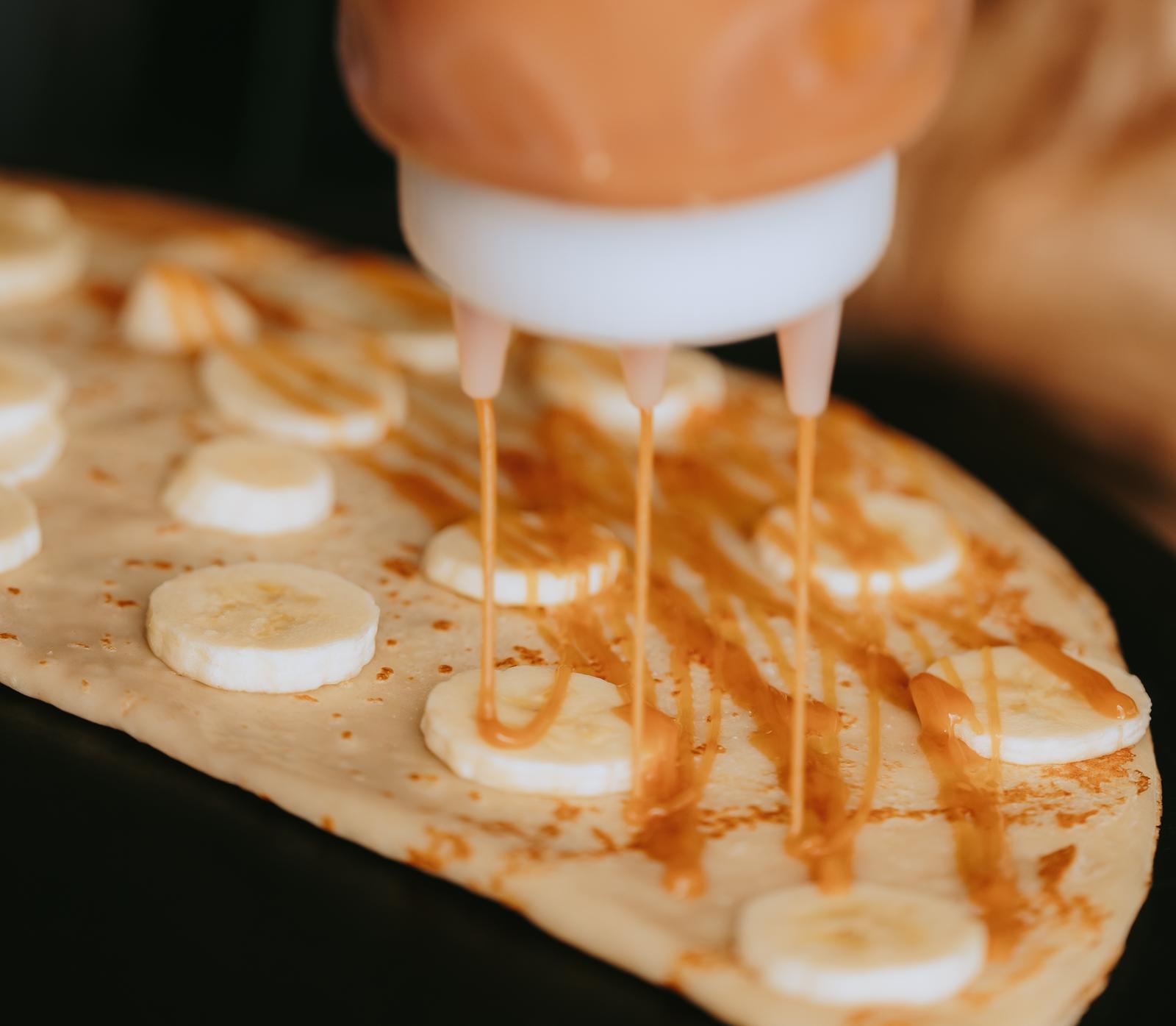 Homemade salted caramel with bananas