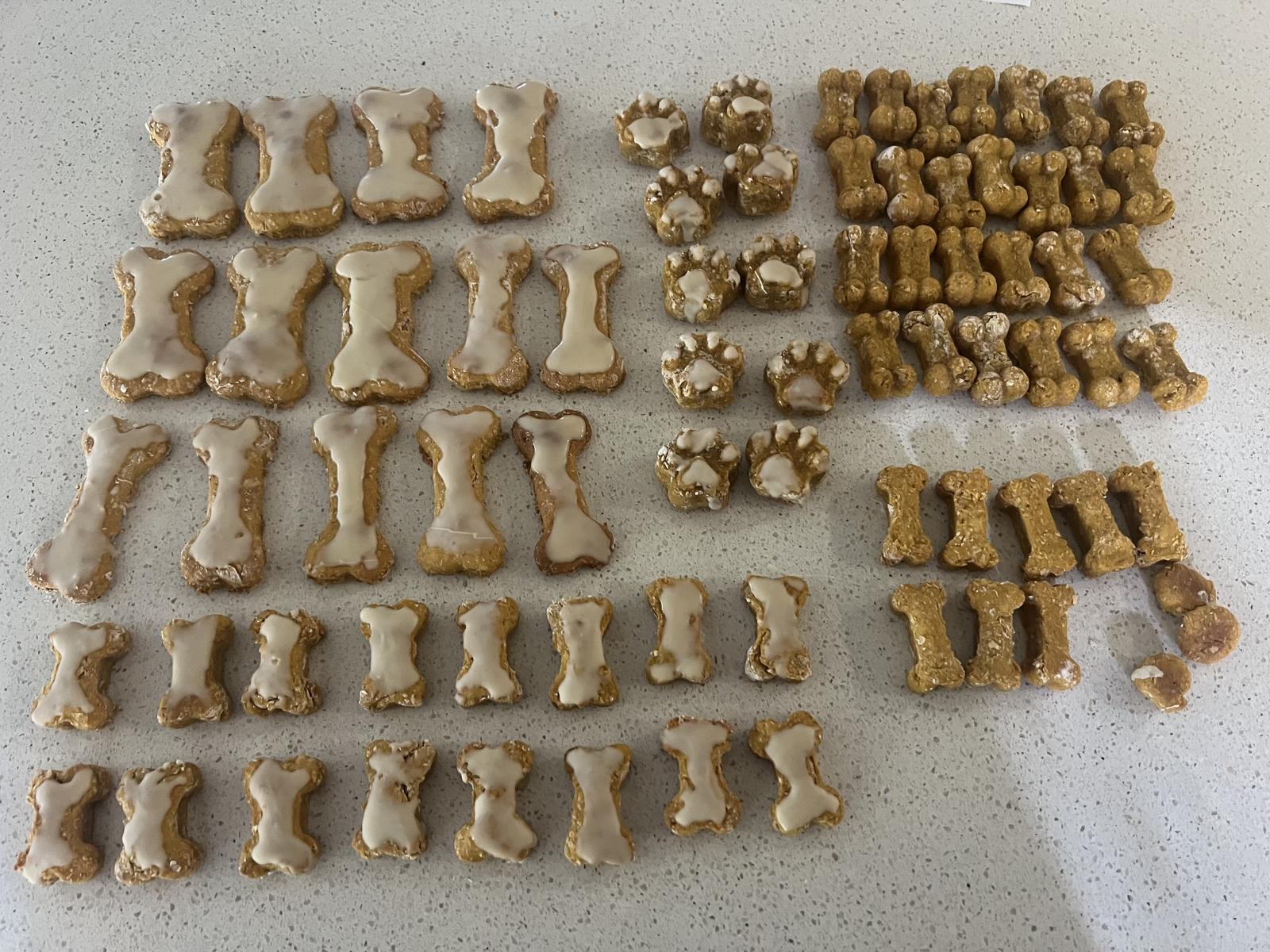 Pumpkin and peanut butter dog treats with honey frosting