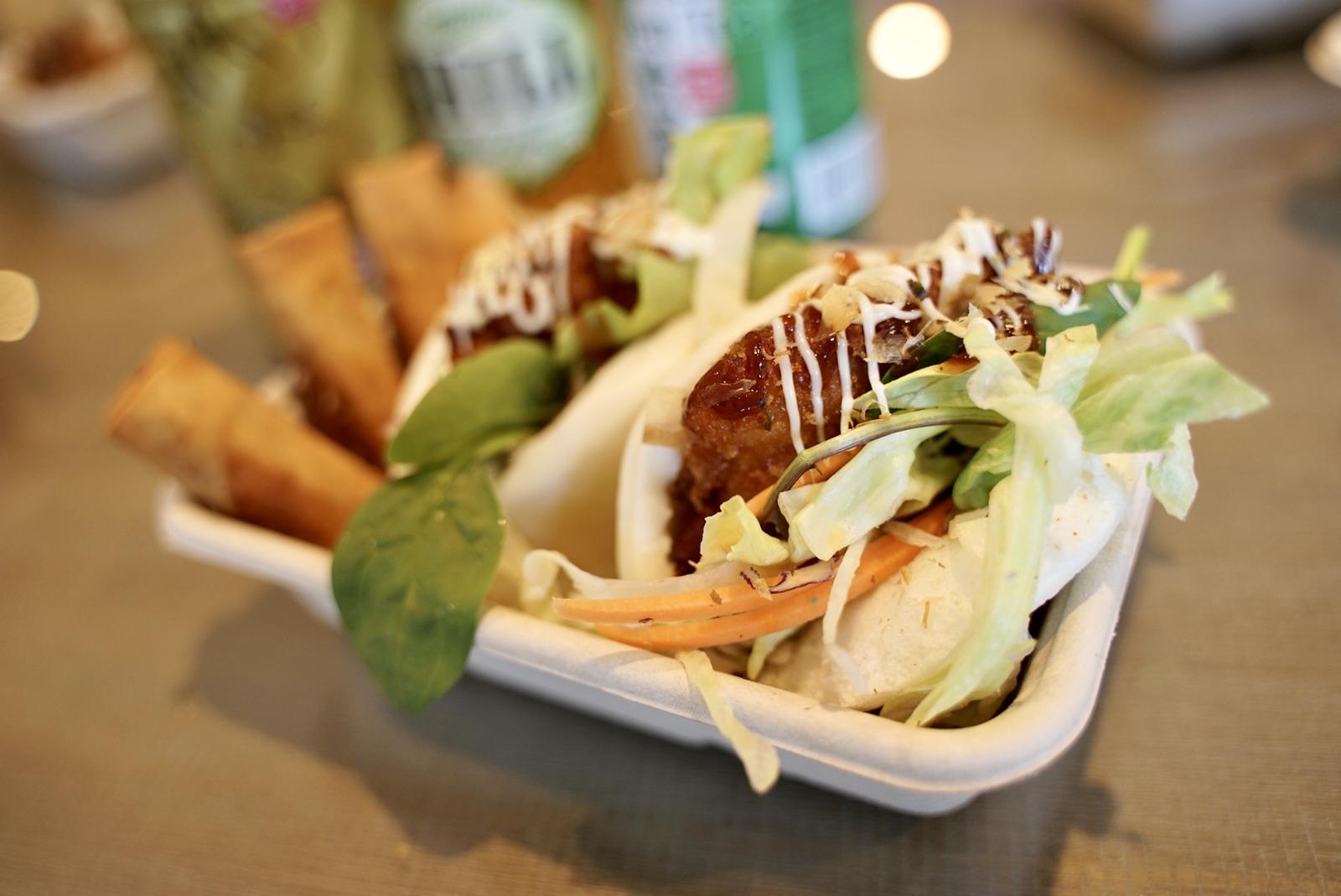 Katsu Bao Sliders Of the Day with Veggie Spring Rolls 