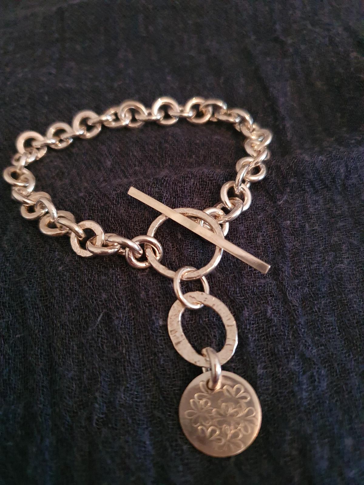 Hammered silver toggle bracelet