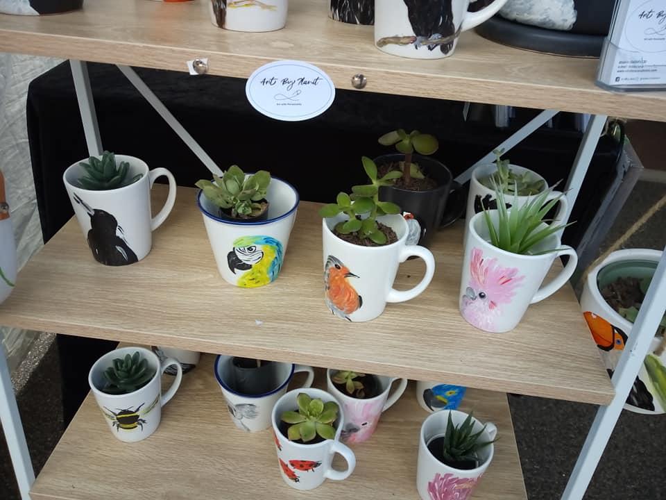 3) Hand Painted plant Mugs 2