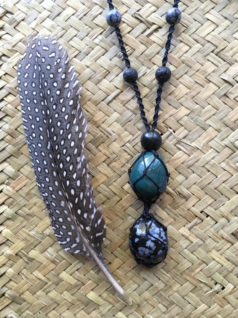 Crystal Amulets - Snowflake Obsidian and Moss Agate