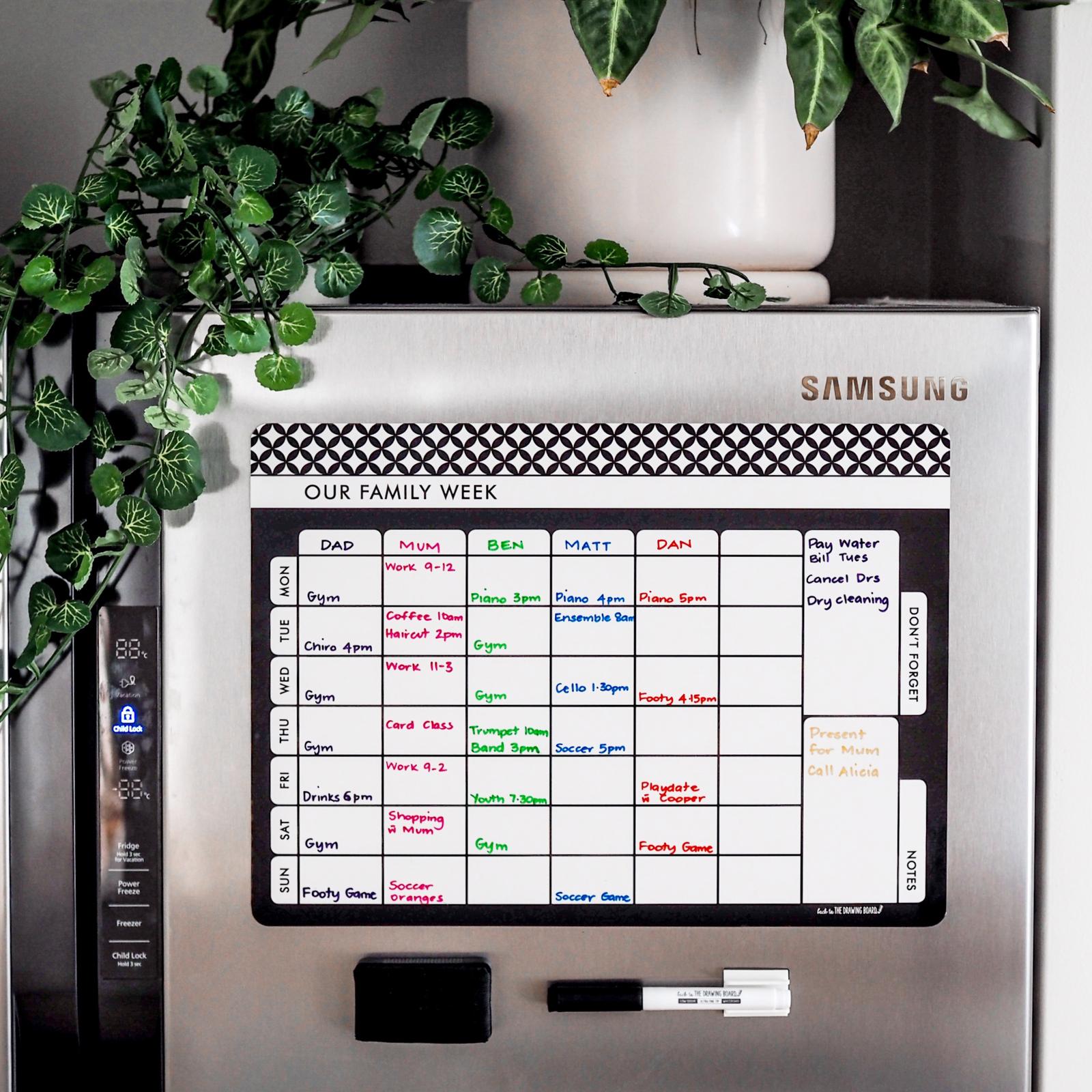 Monochrome Our Week Planner in Kitchen
