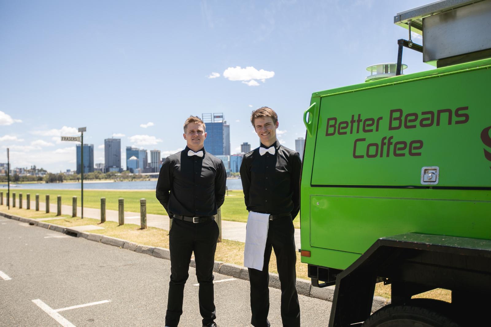 Two Brothers in front of trailer