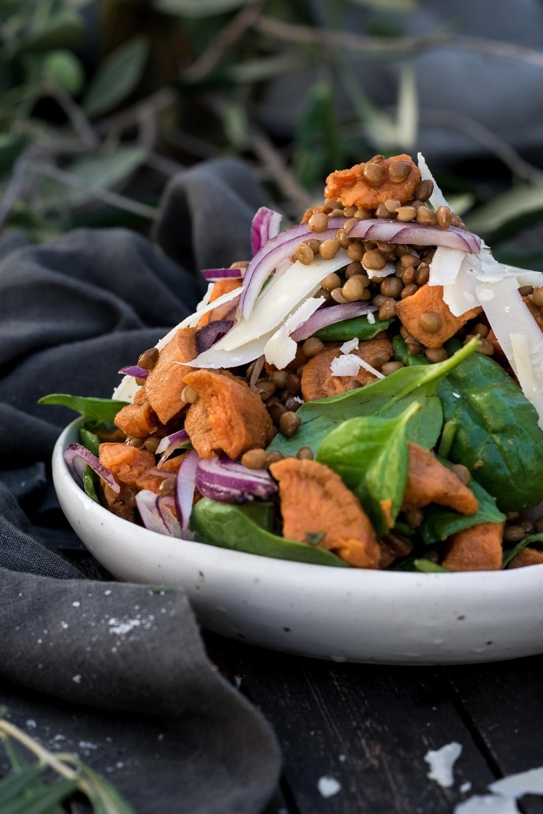 Roasted Sweet Potato, Lentil & Shaved Parmesan Salad