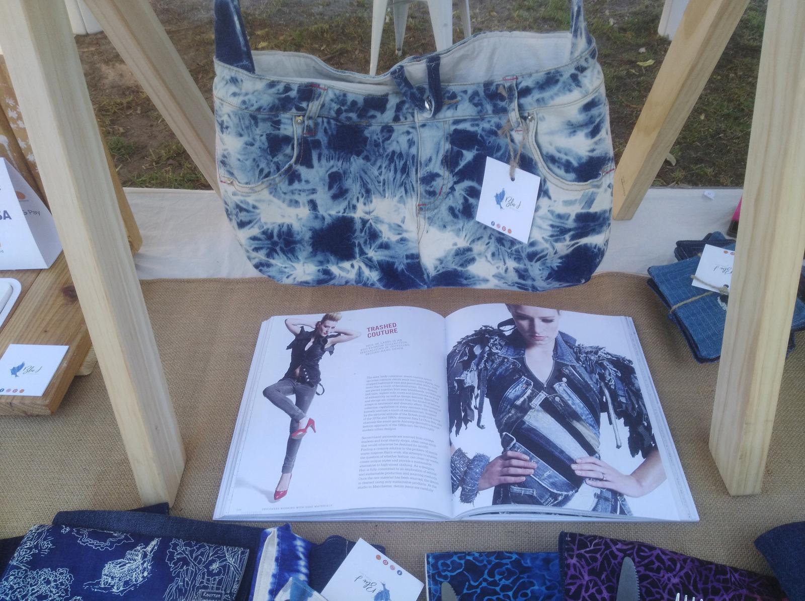 Handmade bag from recycled denim jeans