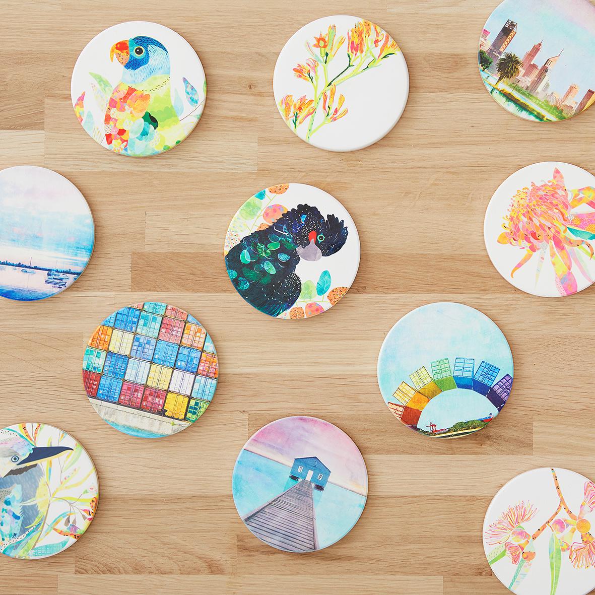 Hand Printed Ceramic Coasters