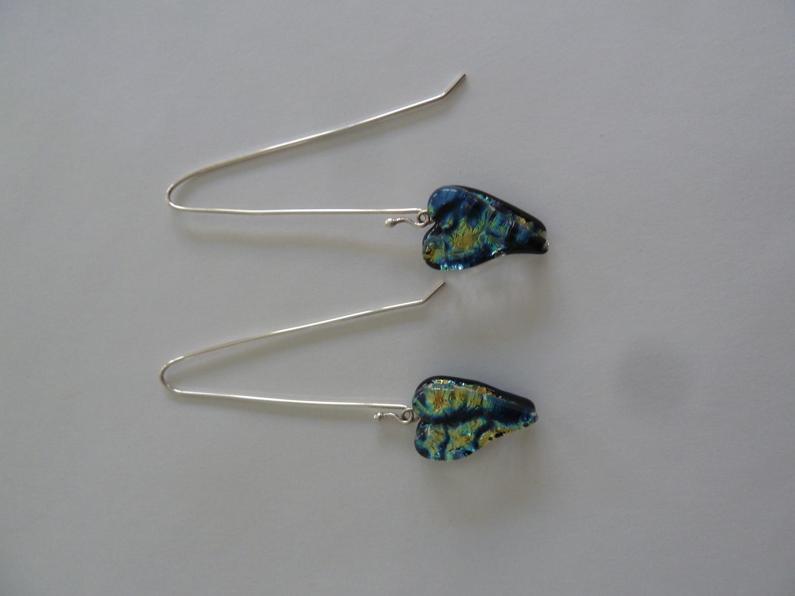 Kiln Fired Glass Hearts and Sterling Silver Earrings