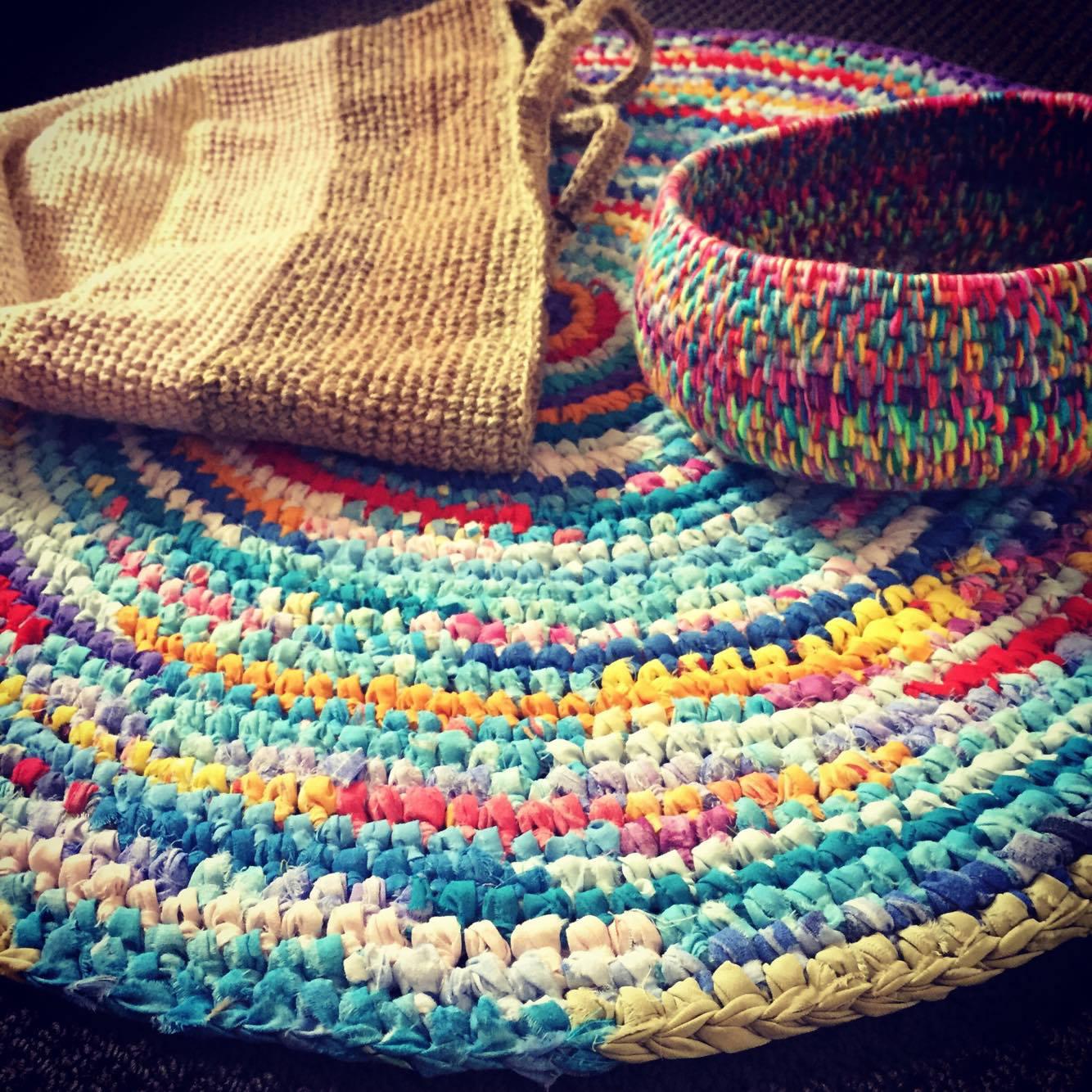 Crochet homewares made from recycled fabrics