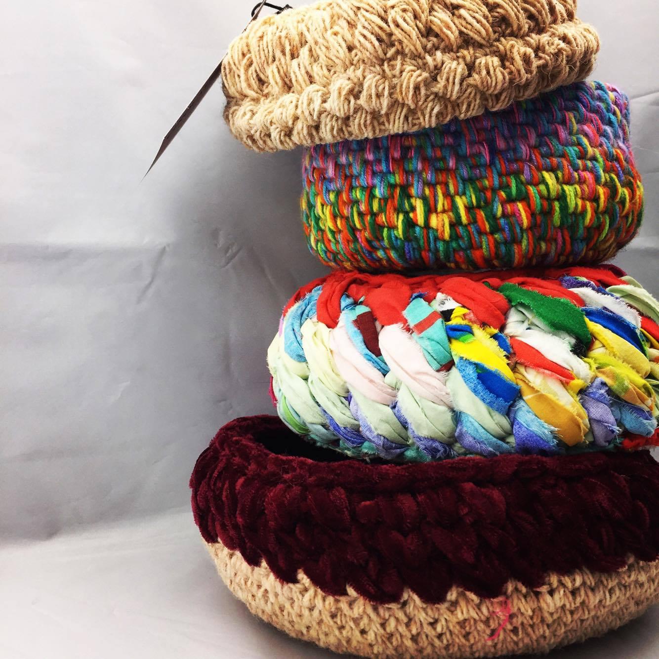 Crochet & coiled bowls made from recycled materials
