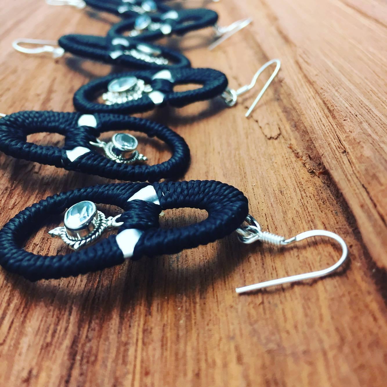 Recycled ring-pull earrings featuring Blue Topaz & Aquamarine