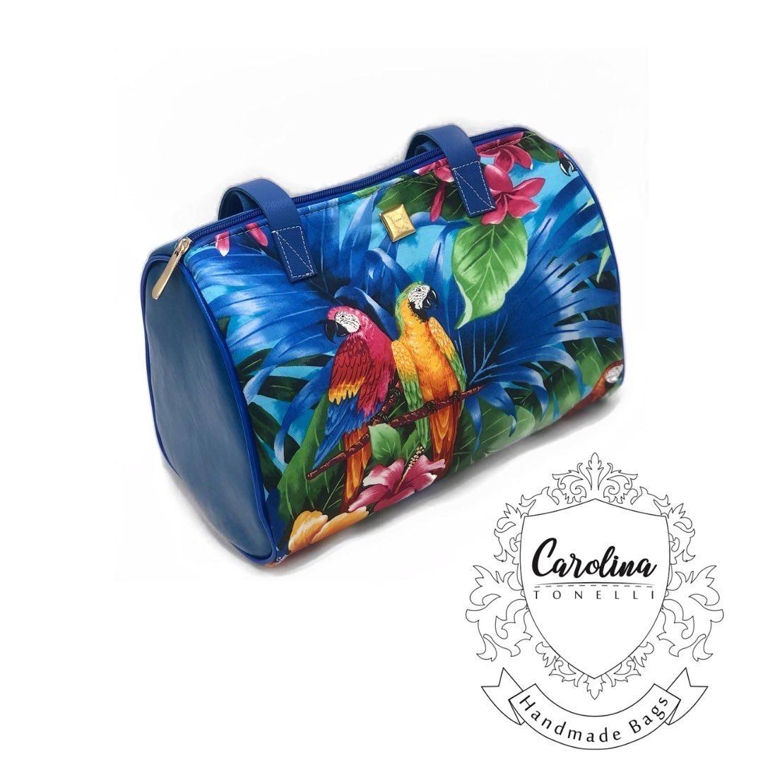 Barrel Handbag | Shoulder | Blue Parrots | Womans Bag | Leather Strap |