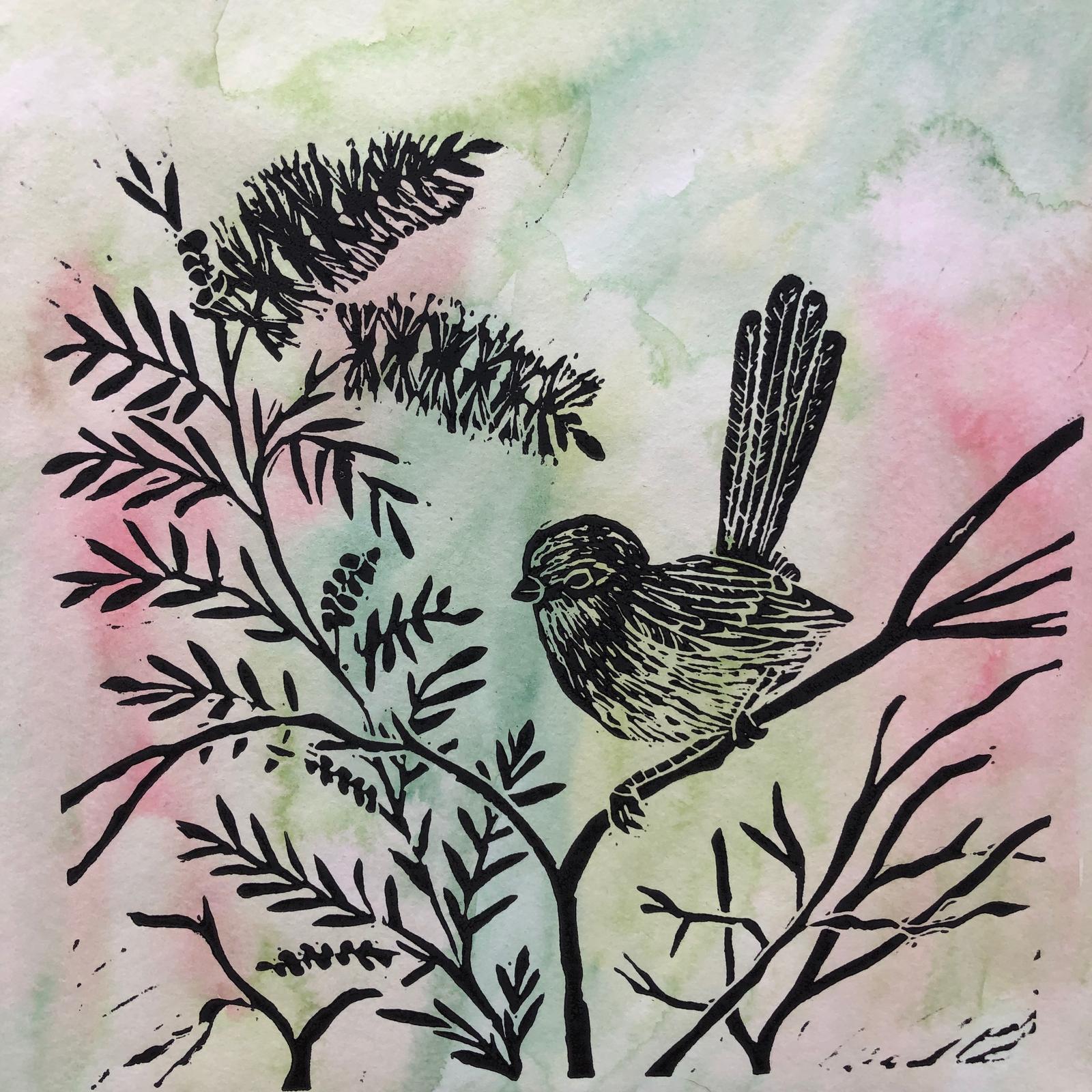 Bird Print on Hand Watercoloured paper