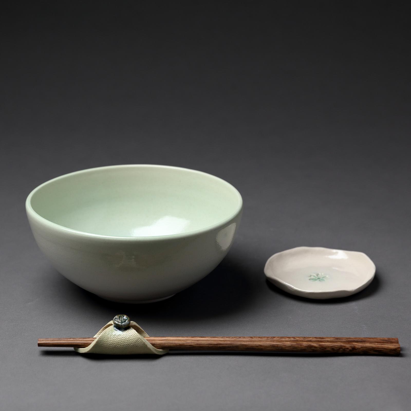 Bowl with dipping dish and chopstick rest