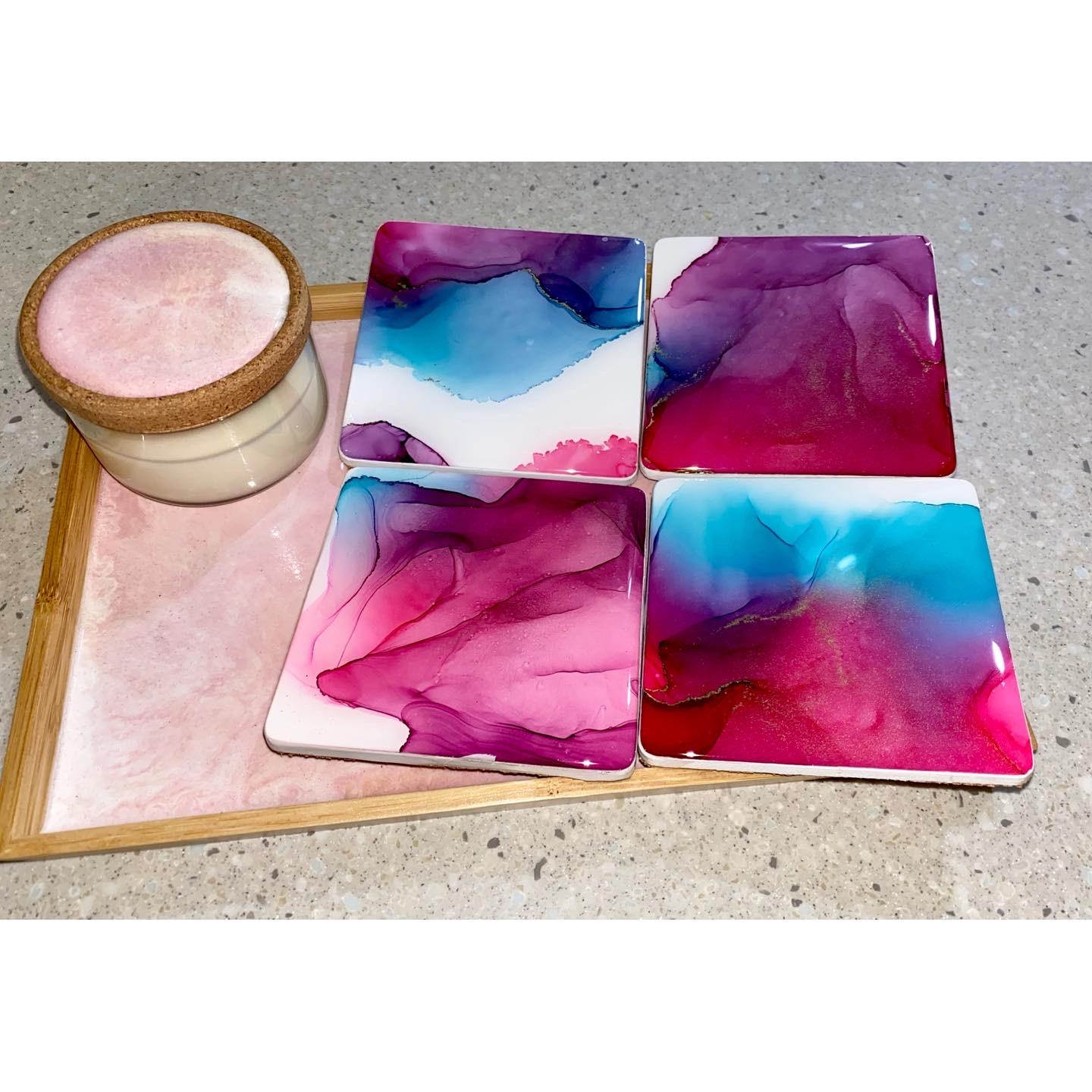 Serving tray, coasters and candles