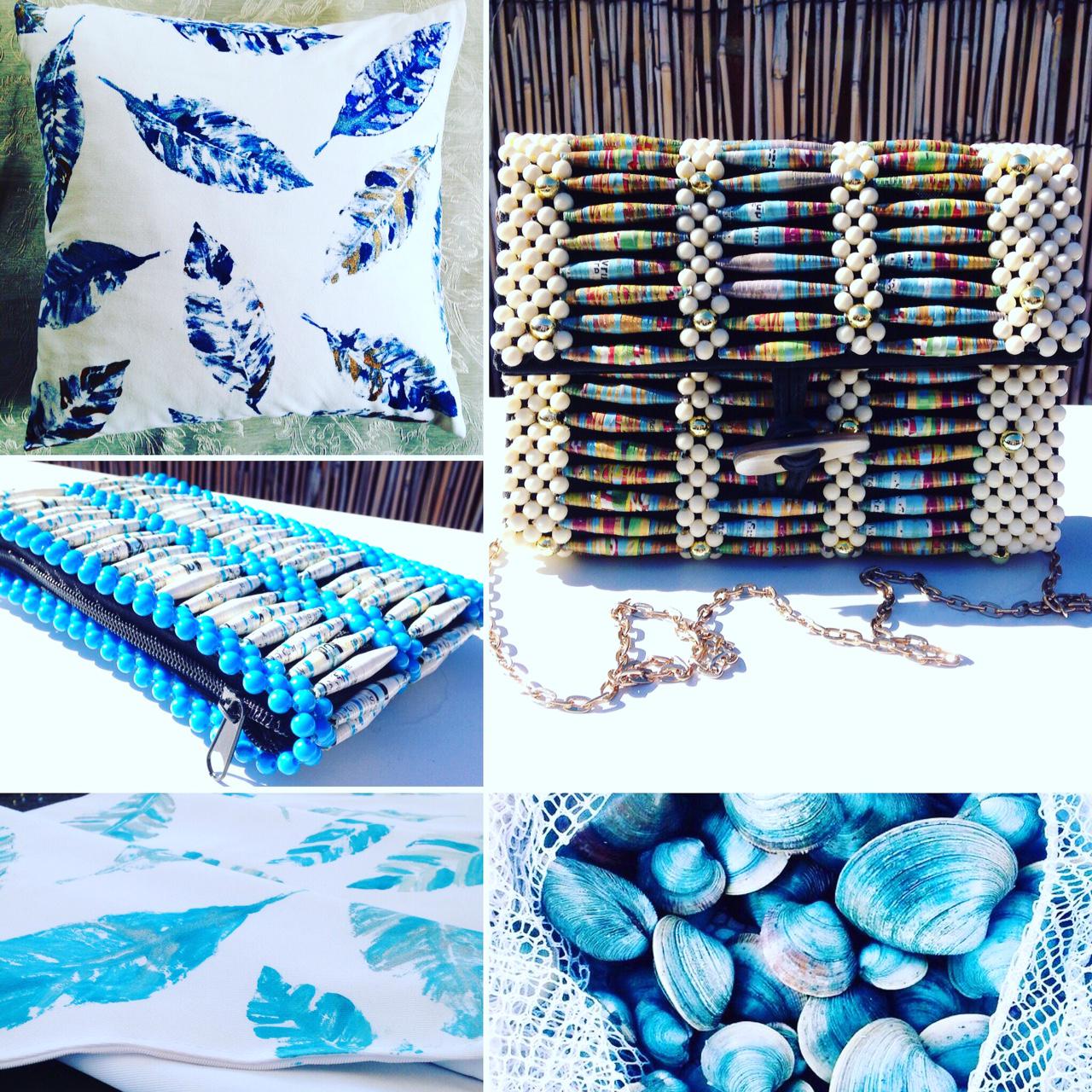 BEAUTIFUL & BLUE! Recycled Magazine/Leather Handbags & Textile Designs
