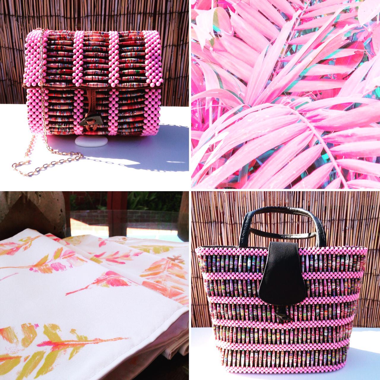 POP OF PINK! Recycled Magazine/Leather Handbags & Textile Designs