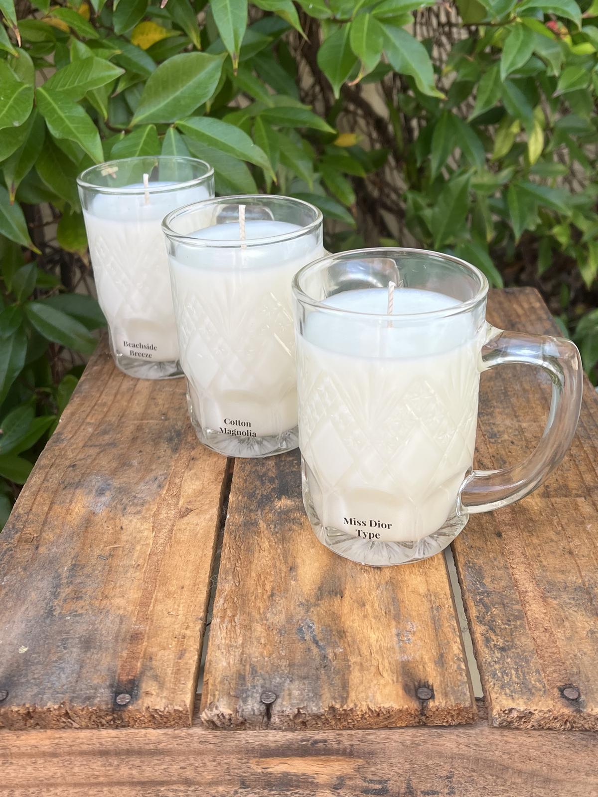 Candles in vintage glassware