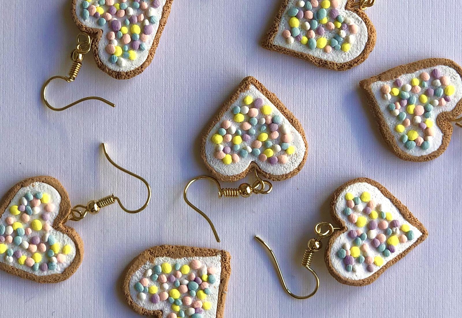 Handmade Polymer Clay Pastel Heart Fairy Bread Earrings