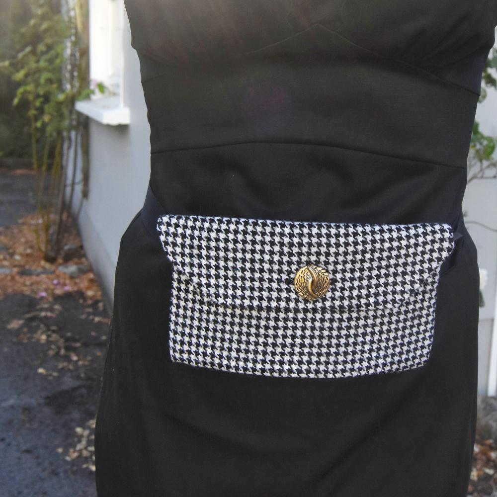 Black houndstooth belt bag