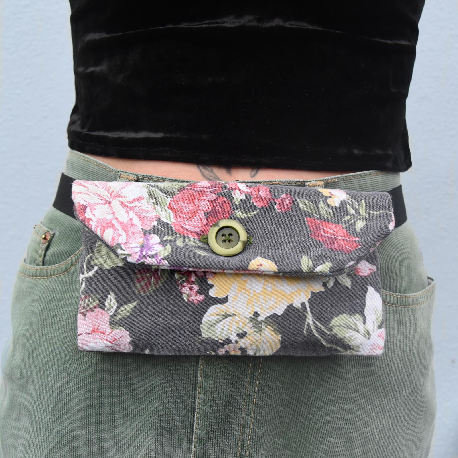 Denim floral belt bag