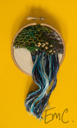 Small Handmade Abstract Landscape Hoop Embroidery
