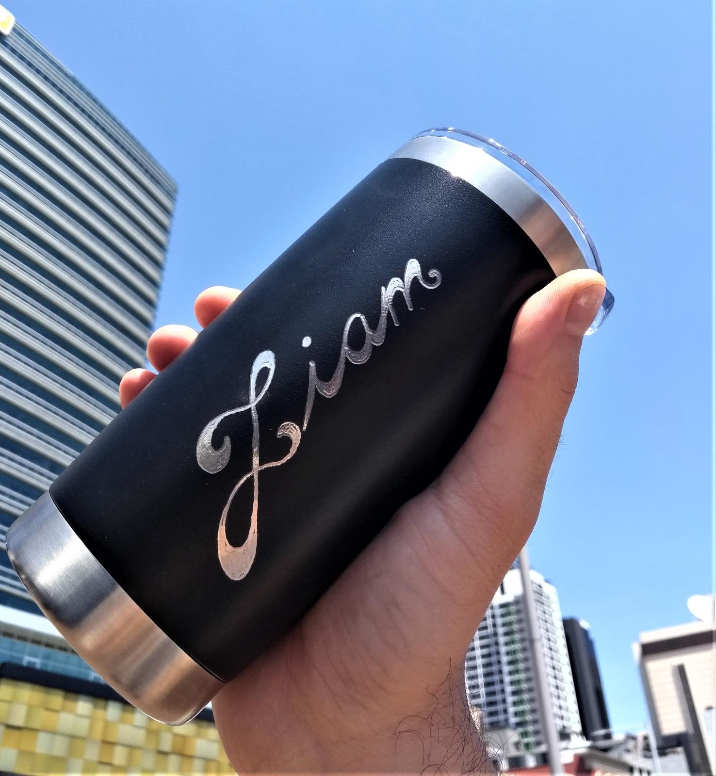 Hand Engraved Stainless Steel Reusable Travel Mugs