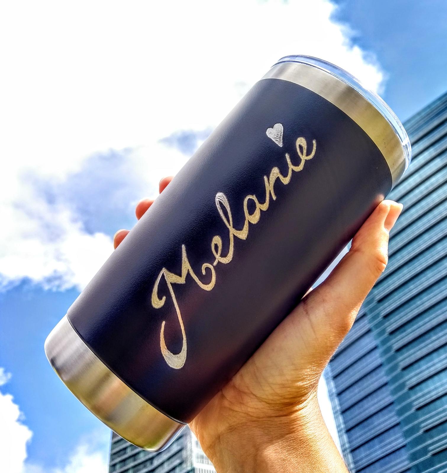 Hand Engraved Stainless Steel Reusable Travel Mugs