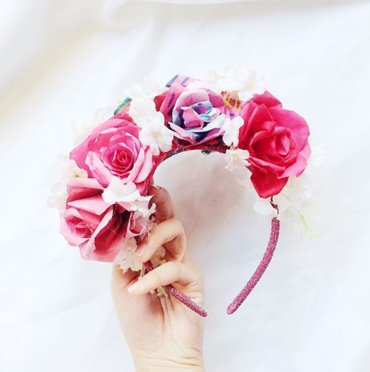 Statement flower crown with hand-dyed one-of-a-kind paper roses